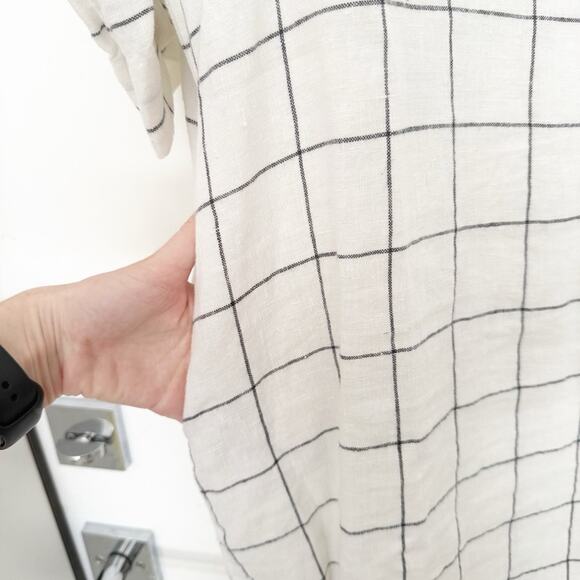 Not Perfect Linen White Plaid Tunic Dress - Picture 2 of 4